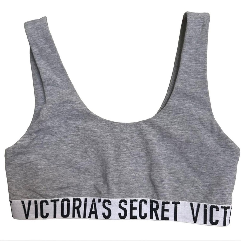 Victoria’s Secret logo cotton scoop bralette heather gray size S
